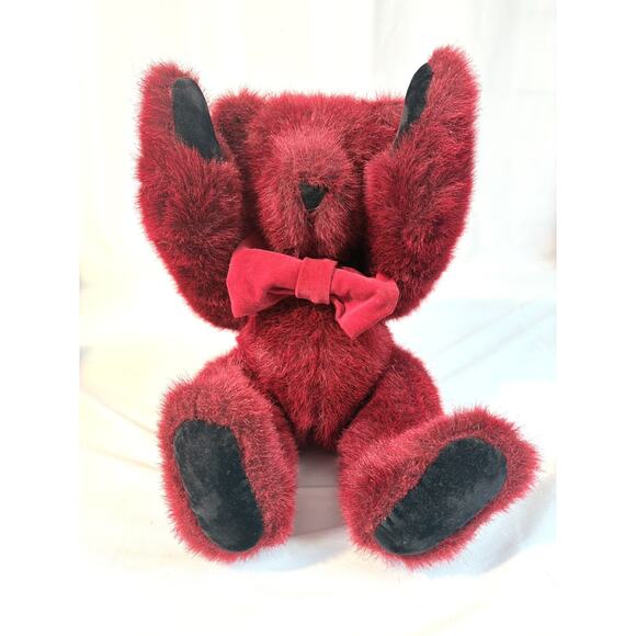 Vermont Teddy Bear Jointed Plush 16" Bow Stuffed Animal Dark Red Burgundy Maroon - Picture 3 of 7